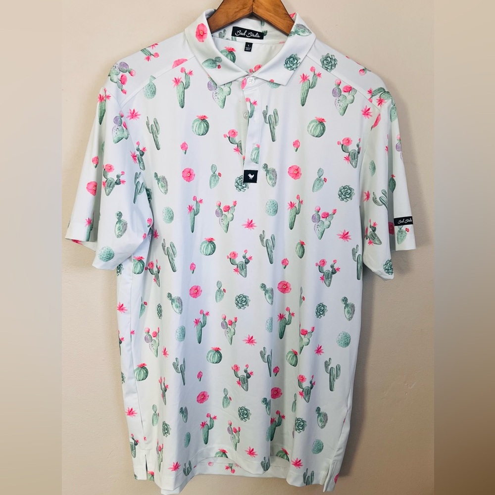 Bad Birdie Cactus Print Polo Golf Shirt